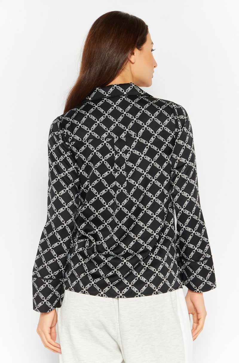 Michael Kors Women Allover Print Long Sleeve Sleep Top, Black  - Image 4