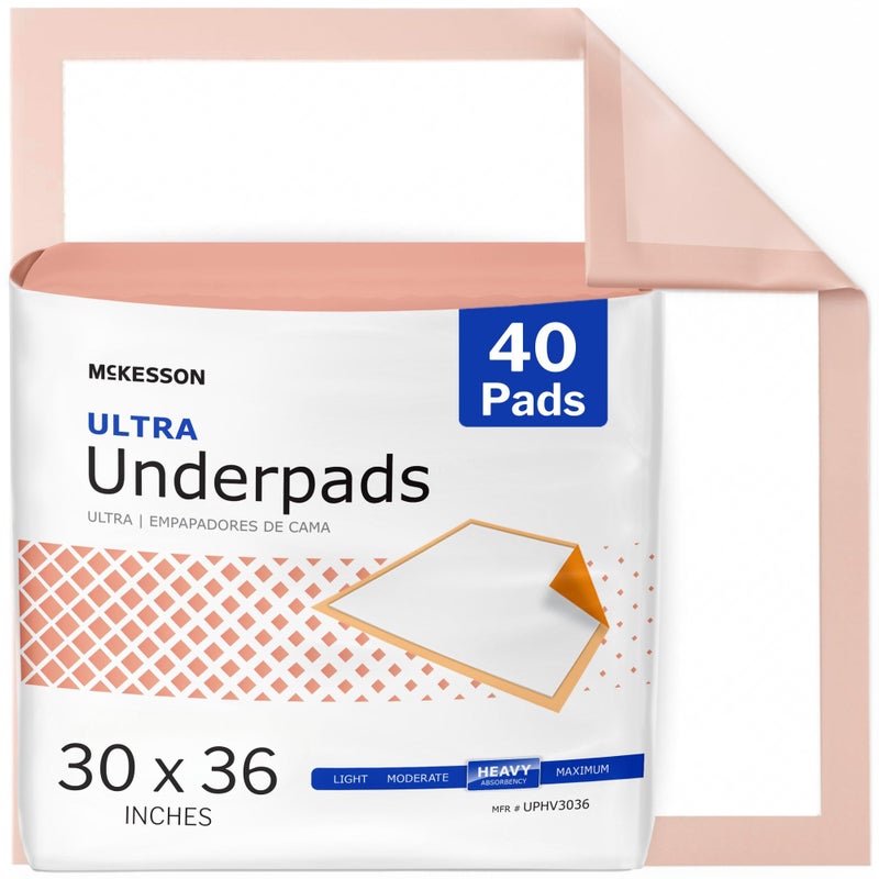 McKesson Underpads Disposable Bed Pads 30 x 36 40 Count Heavy Absorbency Ultra Incontinence Chux Pads for Adults Elderly and Baby Pee Pads