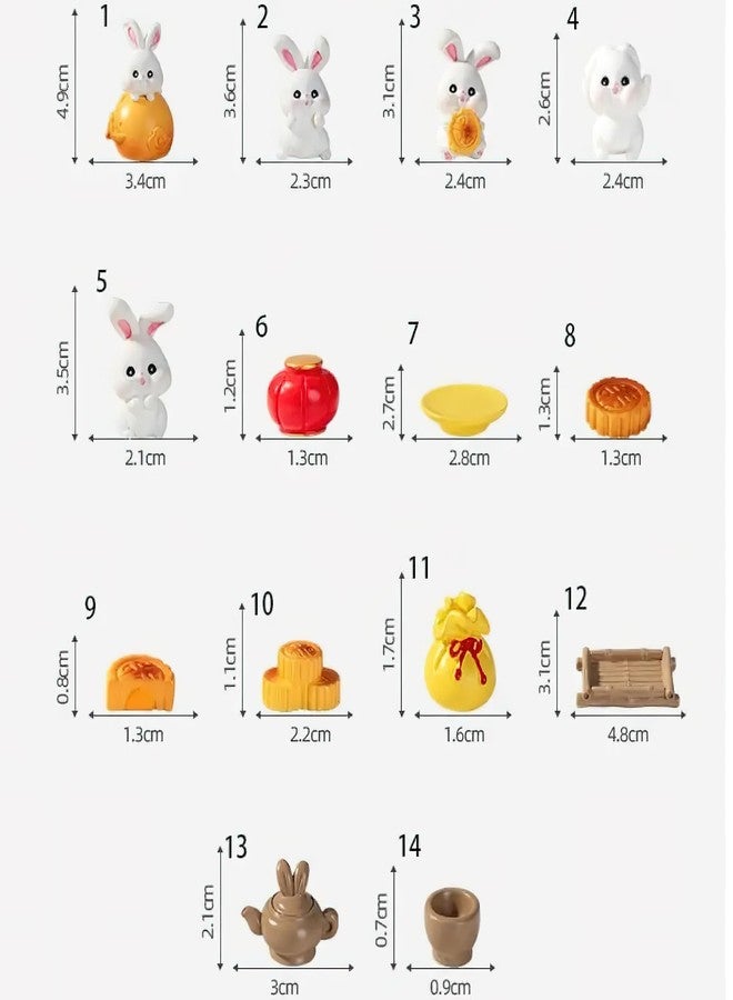 AUOCATTAIL 14PCS Mid-Autumn Festival Rabbit Mooncake Lantern Mini Animals Accessories Micro Landscape Decoration Ornament Resin Crafts - Image 3