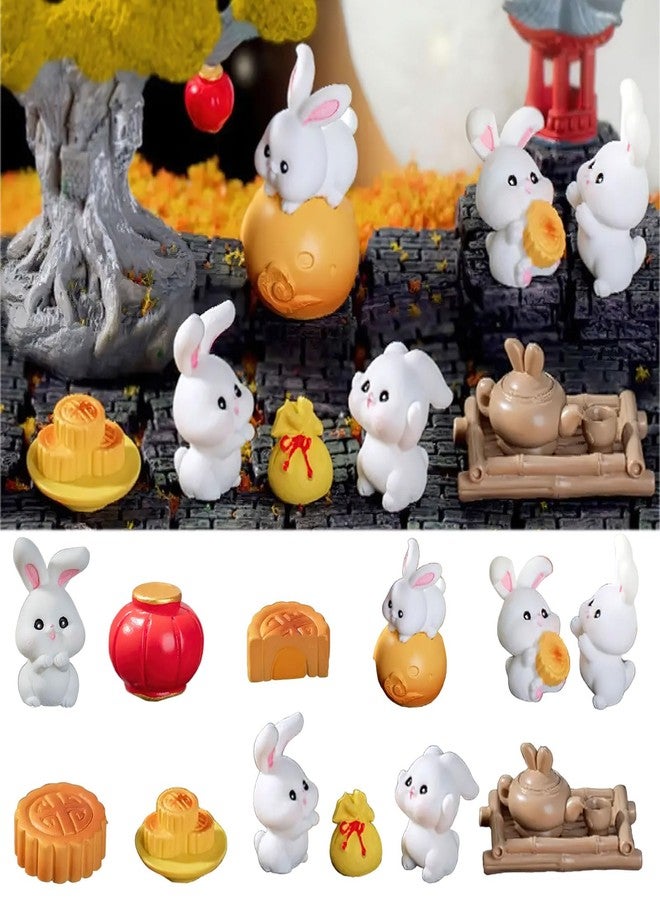 AUOCATTAIL 14PCS Mid-Autumn Festival Rabbit Mooncake Lantern Mini Animals Accessories Micro Landscape Decoration Ornament Resin Crafts - Image 1