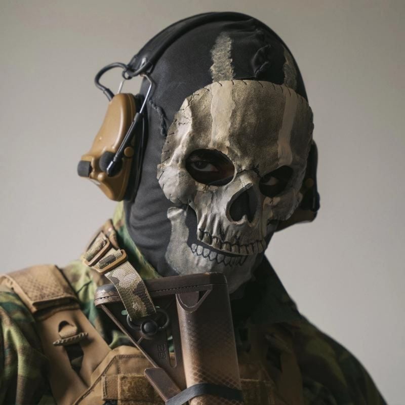 Skull Ghost Mask: 18*28CM Black Latex & Cloth, Ultimate Immersion - Lightweight 120g Design, Tactical Cosplay Mask for Adult Gaming, Halloween & Roleplay Sessions - Image 1