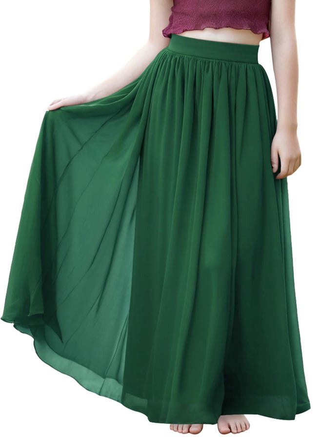 Noomelfish Noomlfish Kids Chiffon Pleated Long Skirts Boho Maxi Party Flower Girl Dress (5-12 Years), Dark Green, 9-10 Years - Image 1