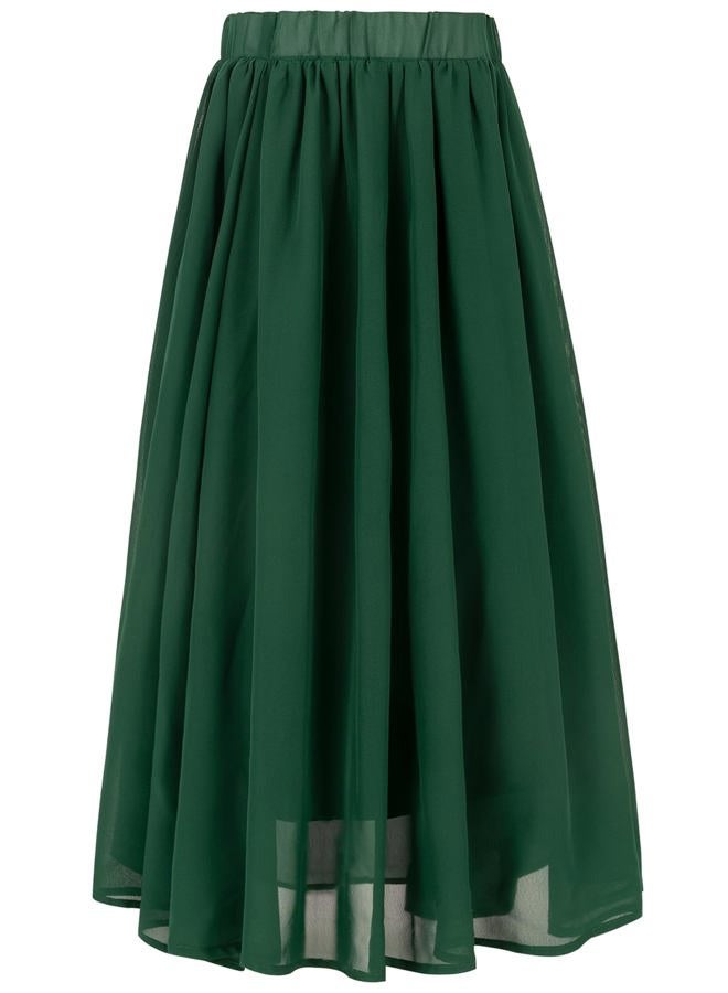 Noomelfish Noomlfish Kids Chiffon Pleated Long Skirts Boho Maxi Party Flower Girl Dress (5-12 Years), Dark Green, 9-10 Years - Image 2