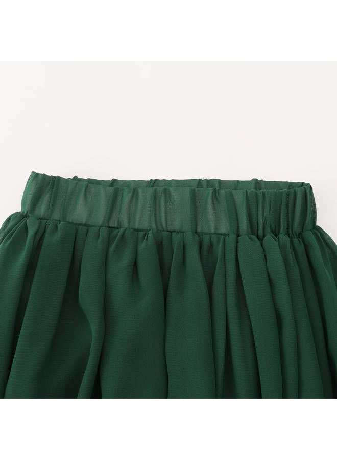 Noomelfish Noomlfish Kids Chiffon Pleated Long Skirts Boho Maxi Party Flower Girl Dress (5-12 Years), Dark Green, 9-10 Years - Image 3