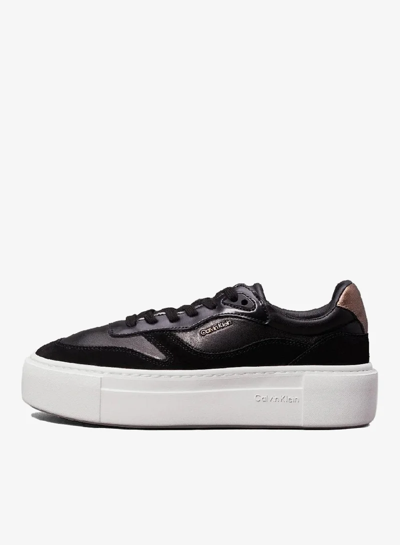 Calvin Klein Black/Metal Bronze Leather Platform Trainers for Women | Best Price UAE