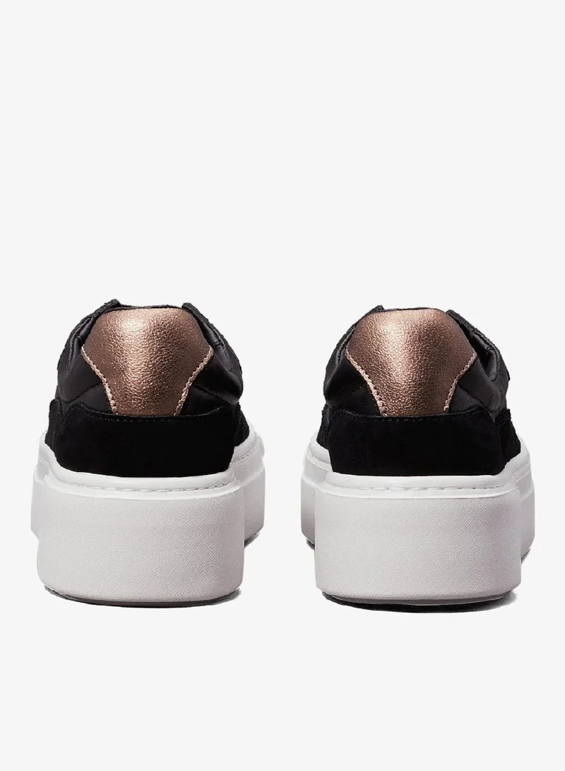 Calvin Klein Black/Metal Bronze Leather Platform Trainers for Women | Best Price UAE