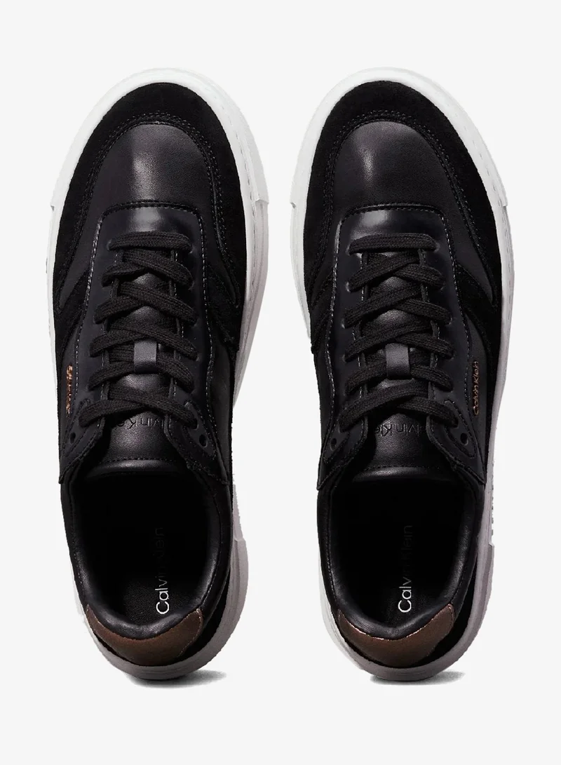 Calvin Klein Black/Metal Bronze Leather Platform Trainers for Women | Best Price UAE