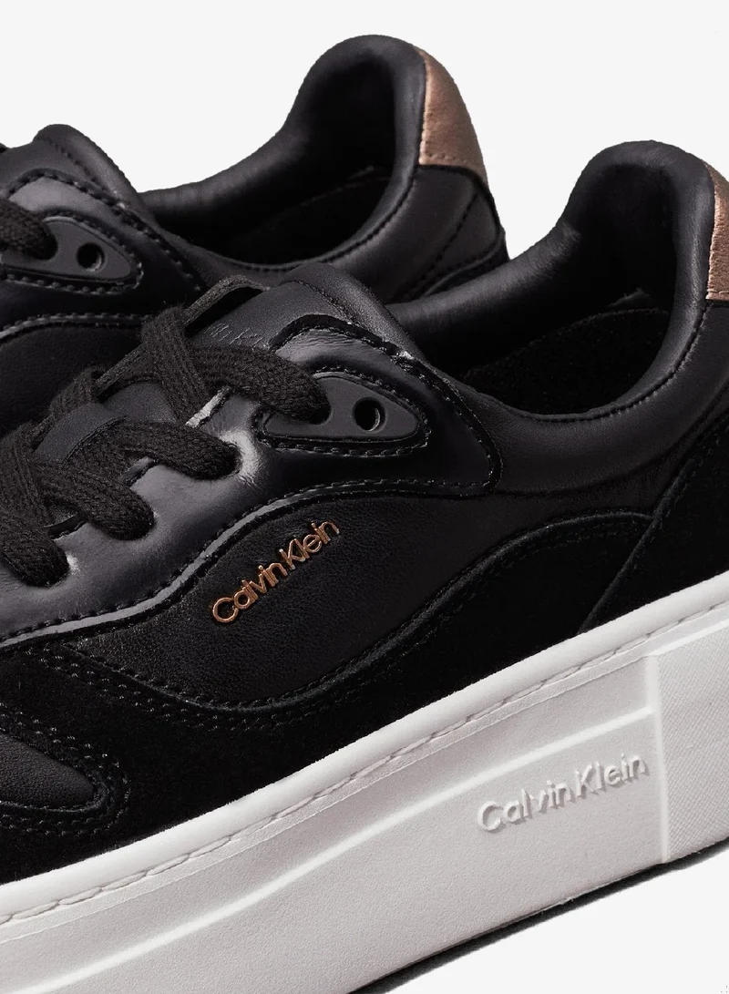 Calvin Klein Black/Metal Bronze Leather Platform Trainers for Women | Best Price UAE