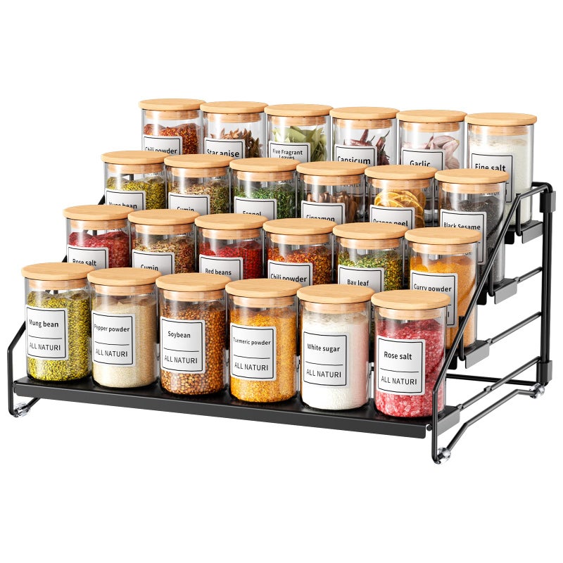 RCHYFEED Spice Rack Organizer for Cabinet Pantry4 Tier Spice Rack Countertop Depth Adjustable Spice Organization for CabinetTierd Seasoning Organizer for CabinetBlack 1Pack
