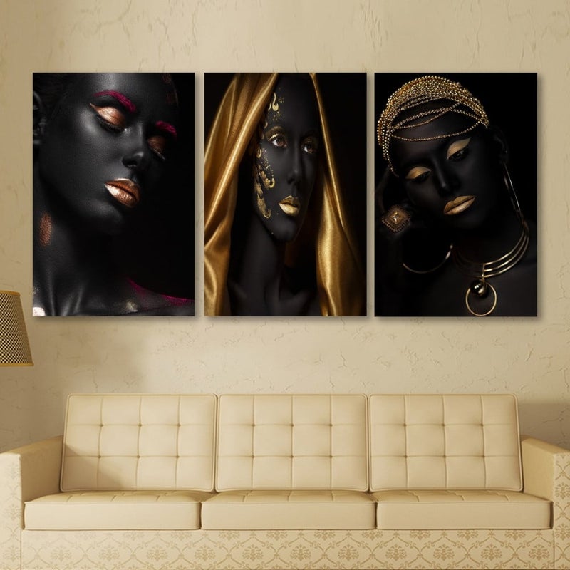 Marktna Three modern canvas paintings of a woman's design with a hollow frame, measuring (120×60), three pieces - Image 1