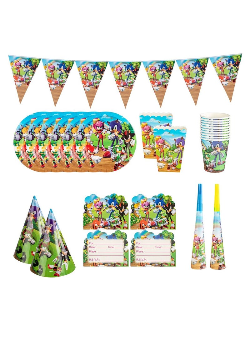 Highland Sonic Birthday Decoration Tableware Set - 142 Pieces  - Image 2