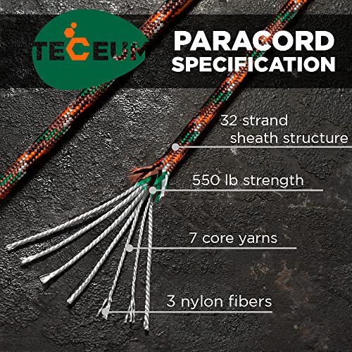 TECEUM Paracord Type III 550 Mixed Camo 100 ft 4mm Tactical Rope MILSPEC Outdoor para Cord Camping Hiking Fishing Gear and Equipment EDC Parachute Cord Strong Survival Rope - Image 3