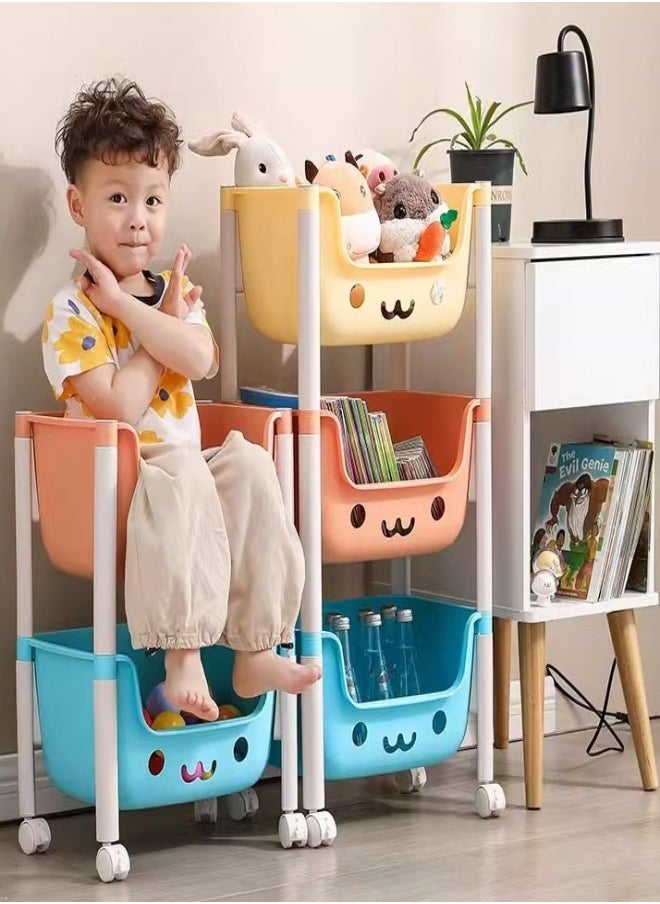 4-Layer Household Wheeled Storage Rack Removable Baby Toys Organizer Bookshelf Large Capacity Kindergarten Sorting Rack