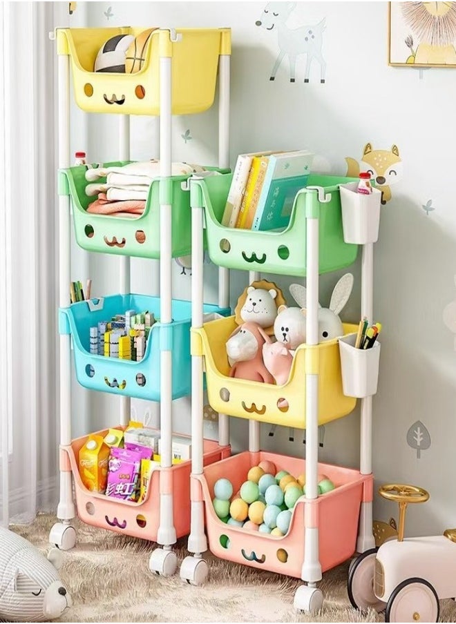 4-Layer Household Wheeled Storage Rack Removable Baby Toys Organizer Bookshelf Large Capacity Kindergarten Sorting Rack
