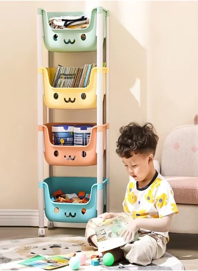 4-Layer Household Wheeled Storage Rack Removable Baby Toys Organizer Bookshelf Large Capacity Kindergarten Sorting Rack