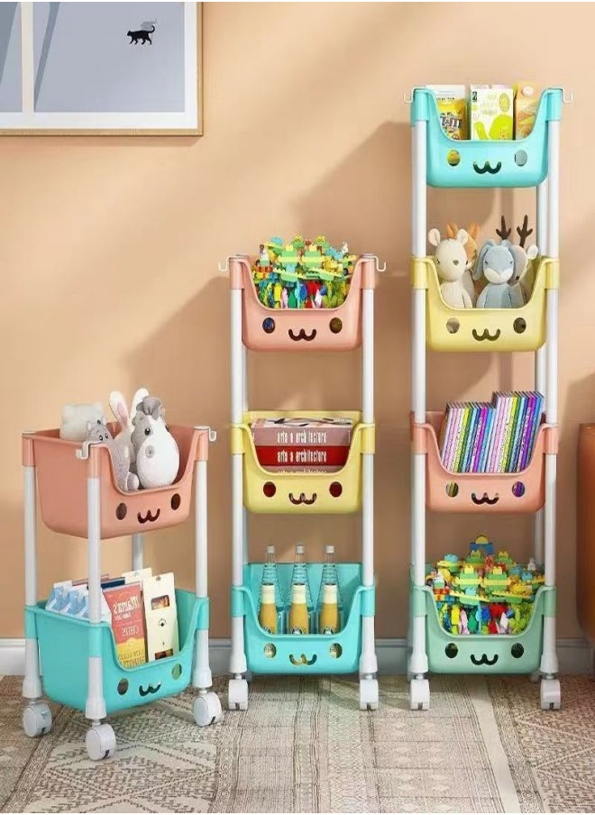 4-Layer Household Wheeled Storage Rack Removable Baby Toys Organizer Bookshelf Large Capacity Kindergarten Sorting Rack
