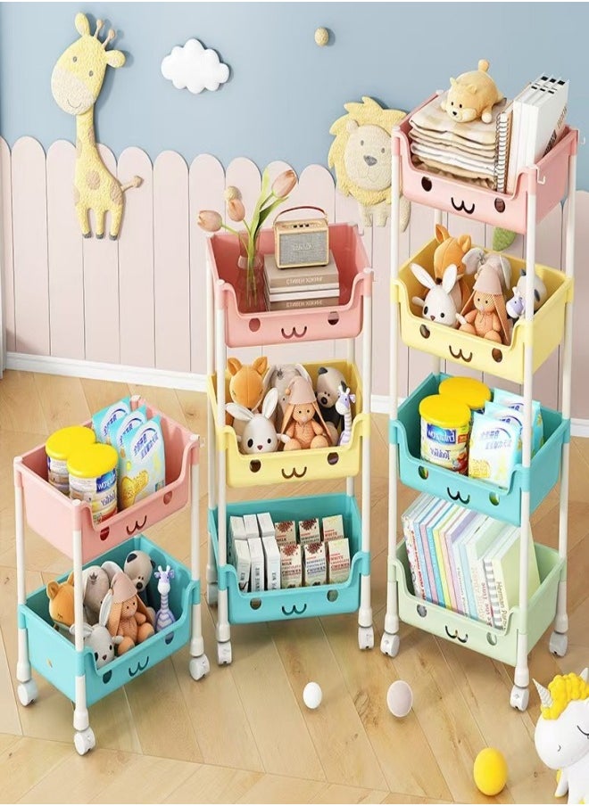 4-Layer Household Wheeled Storage Rack Removable Baby Toys Organizer Bookshelf Large Capacity Kindergarten Sorting Rack