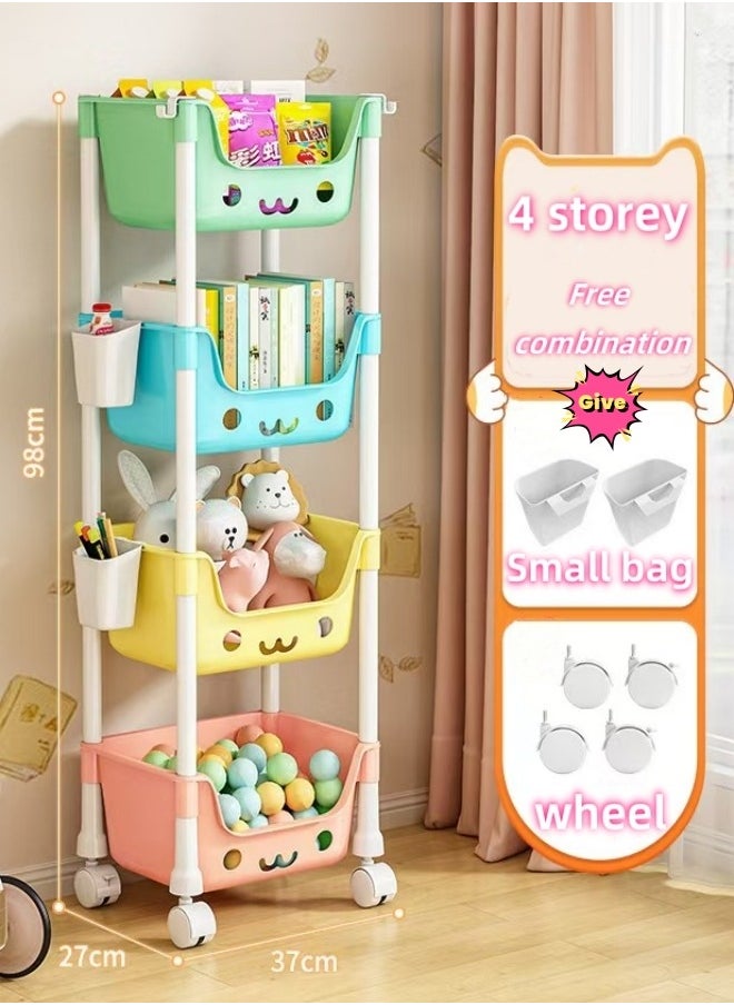4-Layer Household Wheeled Storage Rack Removable Baby Toys Organizer Bookshelf Large Capacity Kindergarten Sorting Rack