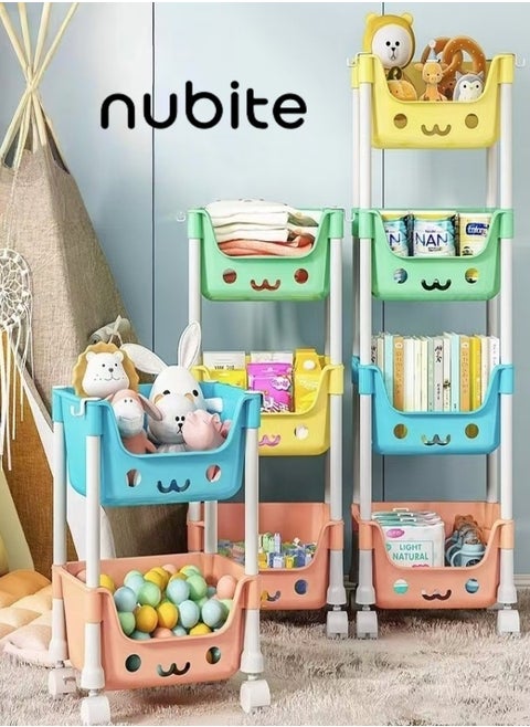 4-Layer Household Wheeled Storage Rack Removable Baby Toys Organizer Bookshelf Large Capacity Kindergarten Sorting Rack