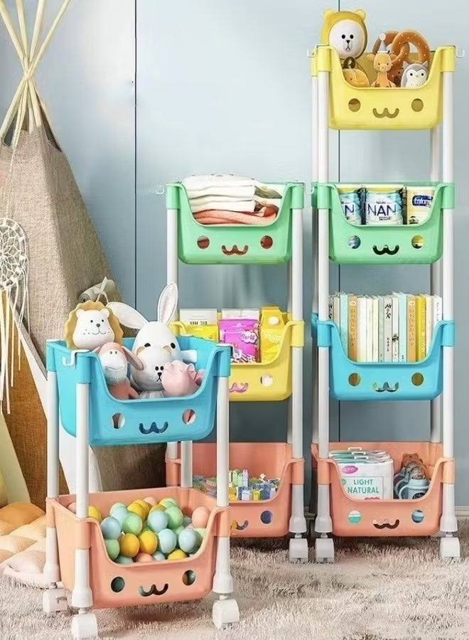 VarietyVoyageD 4-Layer Household Wheeled Storage Rack Removable Baby Toys Organizer Bookshelf Large Capacity Kindergarten Sorting Rack - Image 1