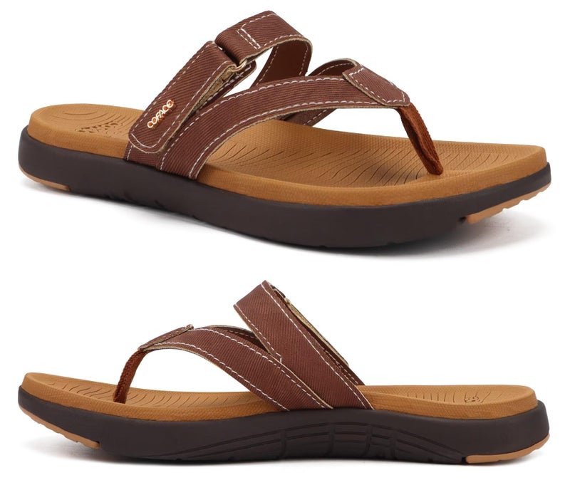 COFACE Womens Orthopedic Flip Flops Ladies Slip On Athletic Yoga Memory Foam Cushion Recovery Walking Thong Sandals Summer Beach Pool Slippers Comfortable Plantar Fasciitis Arch Support Brown Size 11 - Image 1
