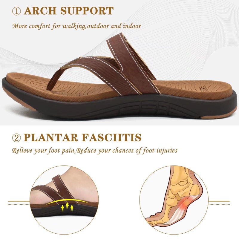 COFACE Womens Orthopedic Flip Flops Ladies Slip On Athletic Yoga Memory Foam Cushion Recovery Walking Thong Sandals Summer Beach Pool Slippers Comfortable Plantar Fasciitis Arch Support Brown Size 11 - Image 3