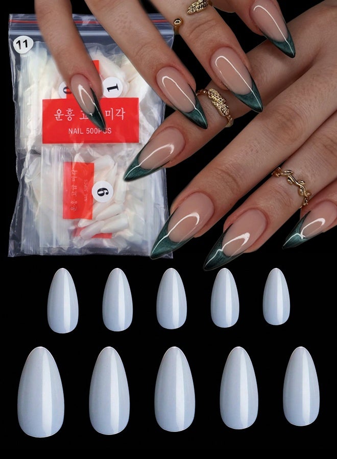 Generic 500pcs/pack beige nail tips, almond nails, practice nail capsules, artificial fake soft gel full cover false nails, nail art tools nail supplies  - Image 1