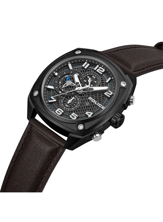 POLICE Portland Black Dial Dark Brown Blue Silicone Straps Multifunction Watch for Men - 44.5mm