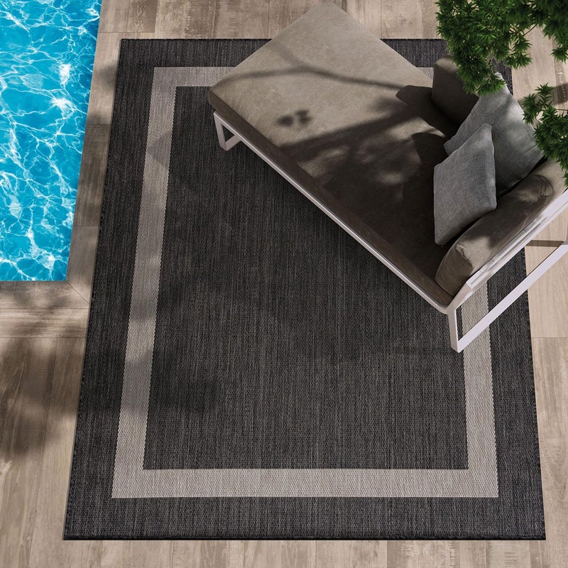 CAMILSON Outdoor Rug 5x7Modern Outside Rugs for Patios Porches Waterproof Durable Washable NonShedding EasytoClean Indoor Outdoor Area Carpet 5 x 7 Bordered  Dark GrayLight Gray
