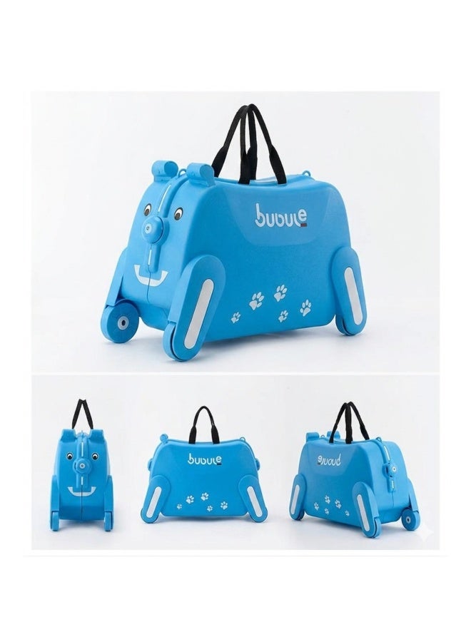 Kids Blue Ride-On Hand Luggage Suitcase with Seat - Image 4