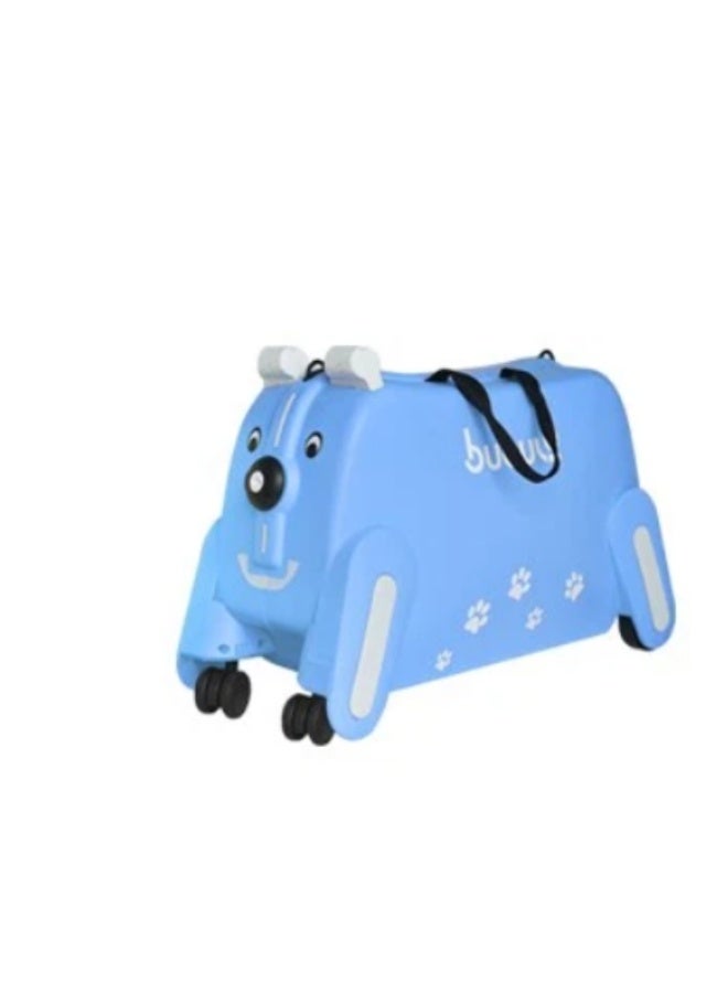 Kids Blue Ride-On Hand Luggage Suitcase with Seat - Image 1