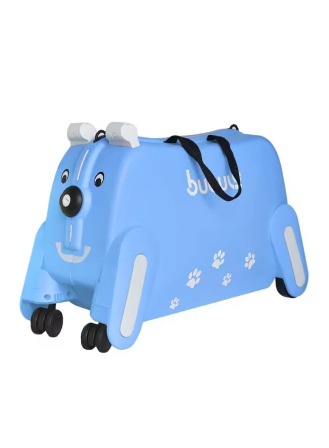 Kids Blue Ride-On Hand Luggage Suitcase with Seat - Image 5