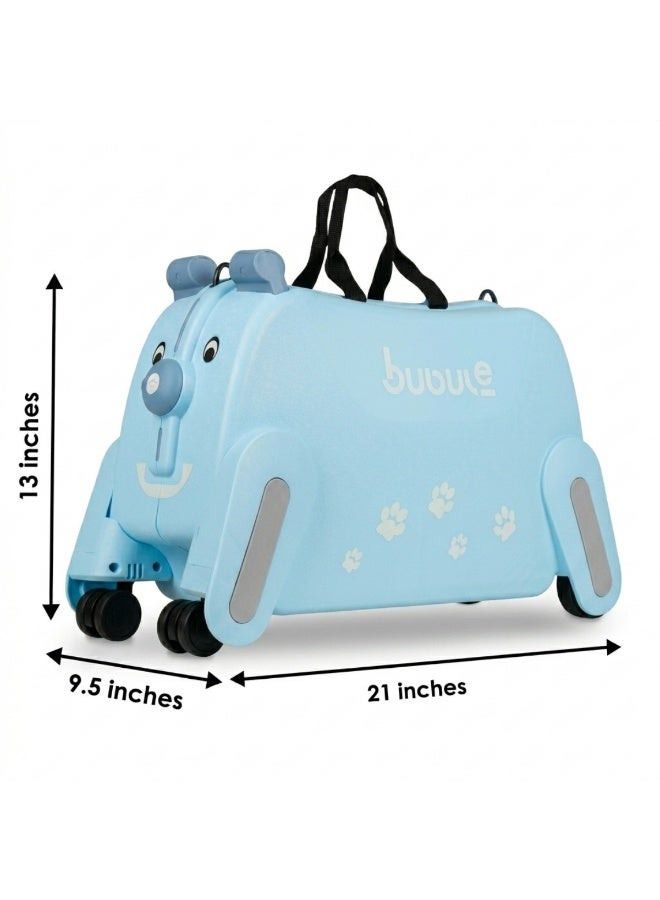 Kids Blue Ride-On Hand Luggage Suitcase with Seat - Image 2
