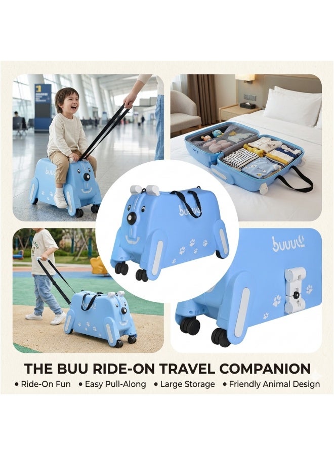 Kids Blue Ride-On Hand Luggage Suitcase with Seat - Image 3