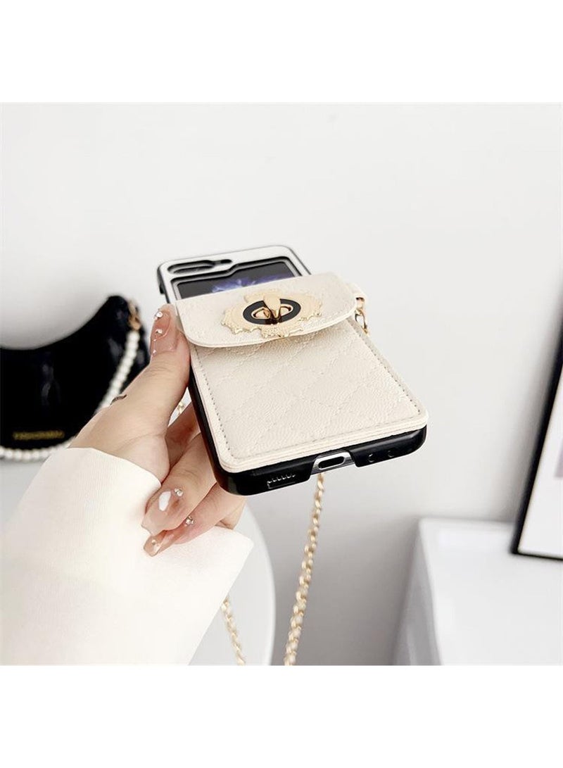 Samsung Galaxy Z Flip 5 Accordion Wallet Case, Lanyard Strap Anti-Drop, Adjustable Strap - Stylish and Versatile Accessory for the Modern, Chic Woman (White) - Image 4