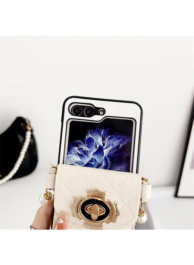 Samsung Galaxy Z Flip 5 Accordion Wallet Case, Lanyard Strap Anti-Drop, Adjustable Strap - Stylish and Versatile Accessory for the Modern, Chic Woman (White) - Image 5