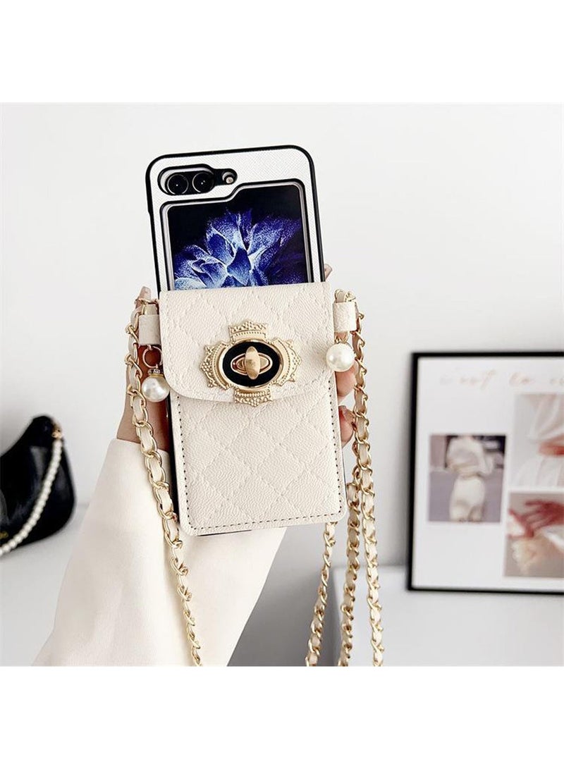 Samsung Galaxy Z Flip 5 Accordion Wallet Case, Lanyard Strap Anti-Drop, Adjustable Strap - Stylish and Versatile Accessory for the Modern, Chic Woman (White) - Image 2