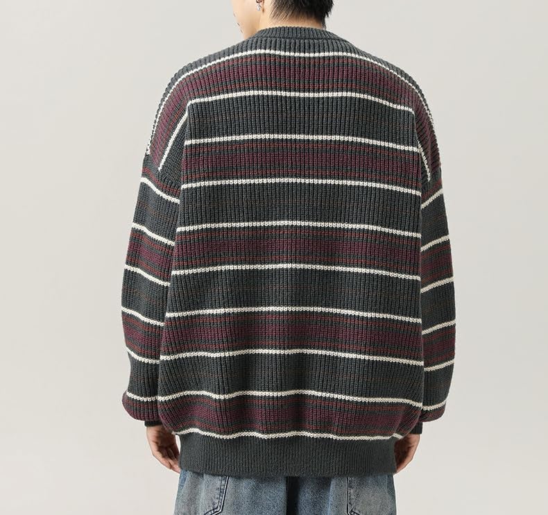 POHADON Mens Y2k Striped Sweater Vintage Aesthetic Grandpa Knitted Pullover Tops Long Sleeve Crewneck Women Grunge Clothes (b Purple,2XL) - Image 3