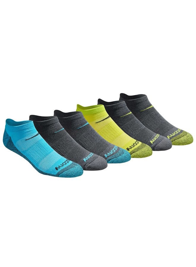 saucony Men's Multi-Pack Mesh Ventilating Comfort Fit Performance No-Show Socks, Yellow Blue Charcoal Assorted (6 Pairs), X-Large - Image 1