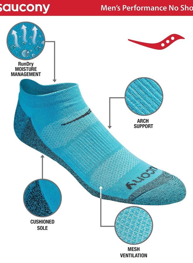 saucony Men's Multi-Pack Mesh Ventilating Comfort Fit Performance No-Show Socks, Yellow Blue Charcoal Assorted (6 Pairs), X-Large - Image 4