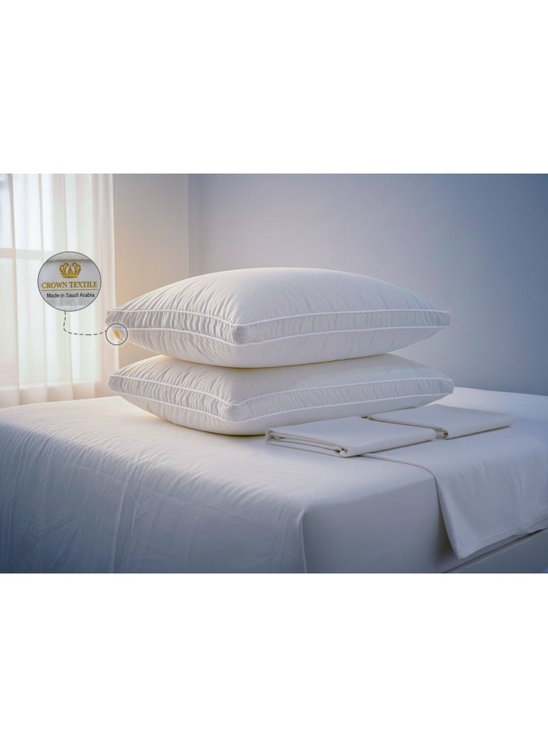 CROWN TEXTILE (2 pieces) Cotton fabric pillow - filled with 1400g of microfiber, the pillow has two lines of edges in attractive colors, and 2 pillowcases as a gift - Image 1