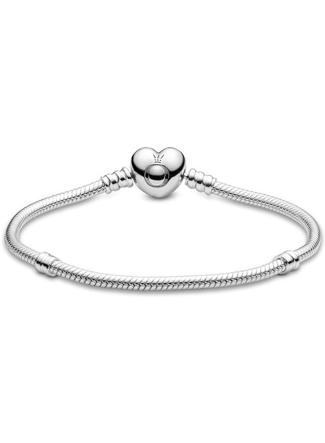 Chomel Jewelry Moment Women's Heart Buckle Snake Chain Charm 925 Silver Bracelet 590719 - Image 1