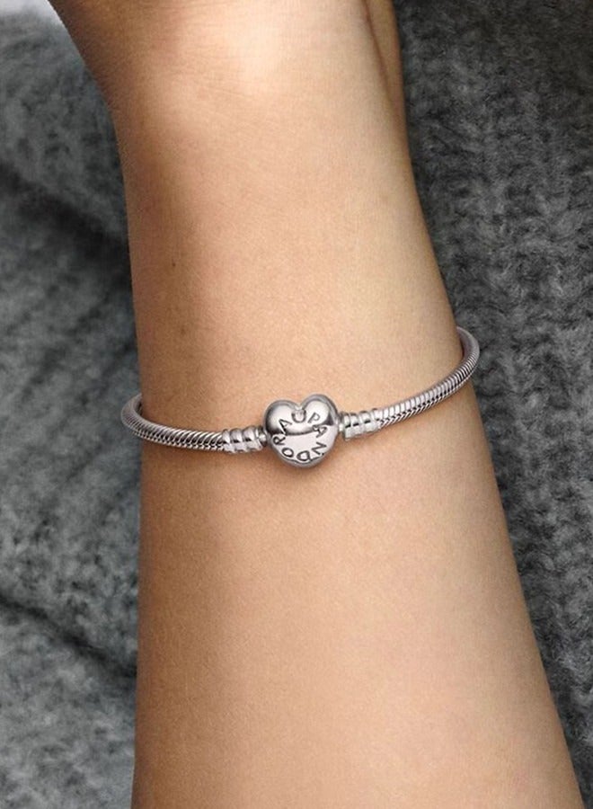 Chomel Jewelry Moment Women's Heart Buckle Snake Chain Charm 925 Silver Bracelet 590719 - Image 5