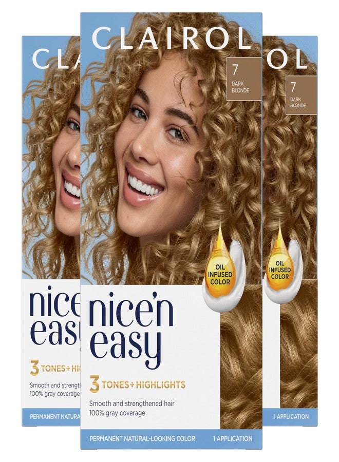 Clairol Nice'n Easy Permanent Hair Dye, 7 Dark Blonde Hair Color, Pack of 3 - Image 1