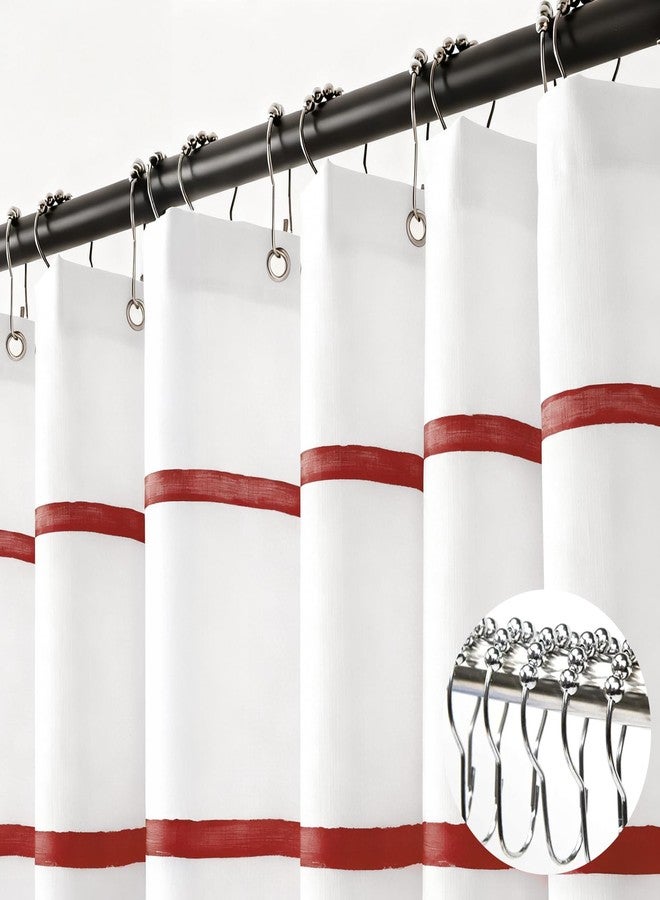 Treory Red and White Striped Shower Curtain Set with Hooks, Waterproof Fabric, Printed Hand-Drawn Stripe Design, Modern Farmhouse Bathroom Decor, 72" x 72" - Image 4