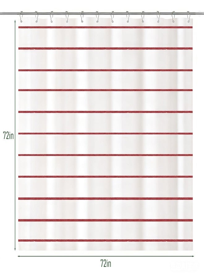 Treory Red and White Striped Shower Curtain Set with Hooks, Waterproof Fabric, Printed Hand-Drawn Stripe Design, Modern Farmhouse Bathroom Decor, 72" x 72" - Image 2