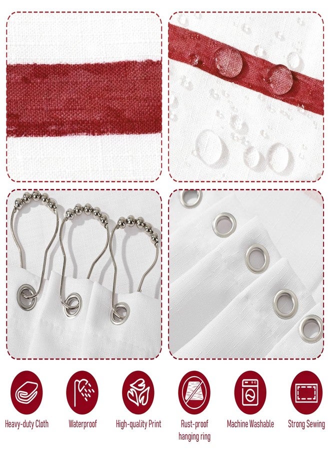 Treory Red and White Striped Shower Curtain Set with Hooks, Waterproof Fabric, Printed Hand-Drawn Stripe Design, Modern Farmhouse Bathroom Decor, 72" x 72" - Image 3