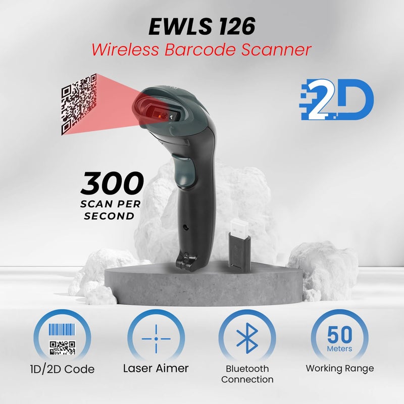 EVM ماسح الباركود اللاسلكي EWLS-126 2D – بلوتوث و 2.4GHz، نطاق 50م، 1D/2D كود، 300 مسح/ثانية - ضمان لمدة سنتين (EWLS-126-2D) - Image 2