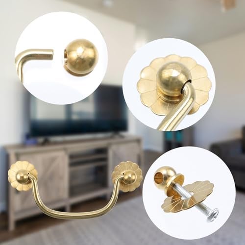 FarBoat 4Pcs Brass Flower Base Cabinet Bail Pulls Handles Antique Hardware for Drawer Closet Dresser Closet (Total Length 100mm/3.93") - Image 5