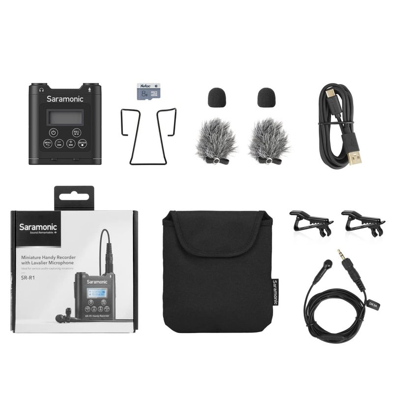 Saramonic SR-R1 Ultra-Compact Belt Pack Stereo Recorder with 3.5mm Microphone or Line-Level Input, Headphone Out, and Includes DK3A Premium Lavalier and Padded Pouch, Black - Image 2